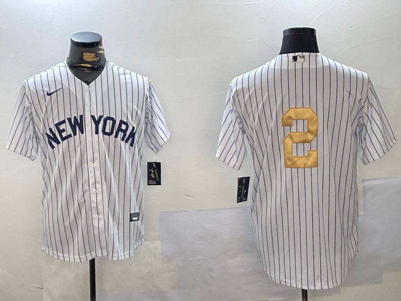 Men New York Yankees #2 Jeter White Stripe Fashion Nike 2024 MLB Jersey style 5